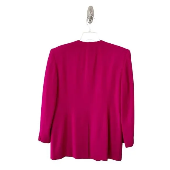 Jones New York Vintage 90s Magenta Pink Wool Collarless Blazer Size 10 - Picture 2 of 11